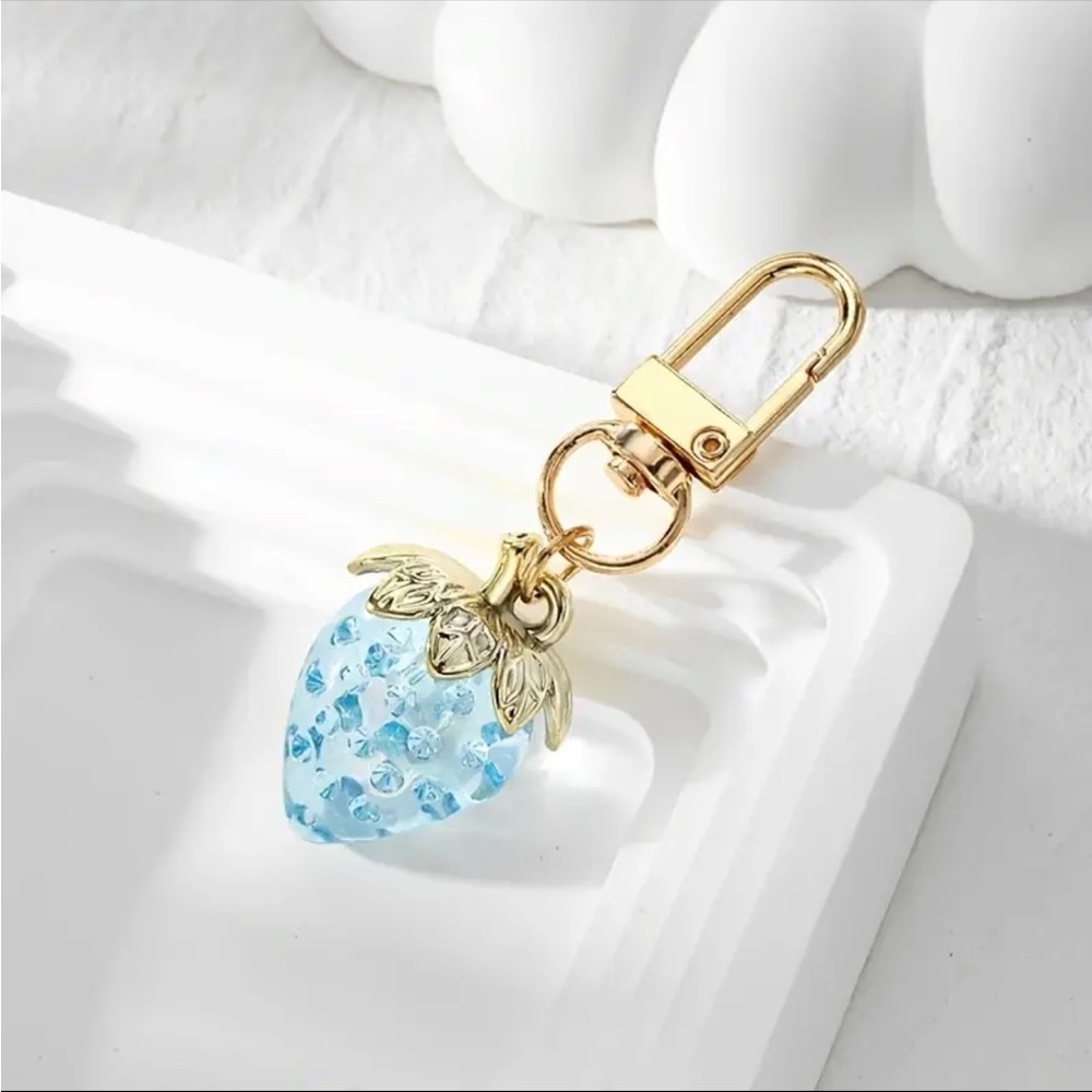 Strawberry Transparent Handbag Charm KeyChain Cottagecore Fruity Gift - Blue